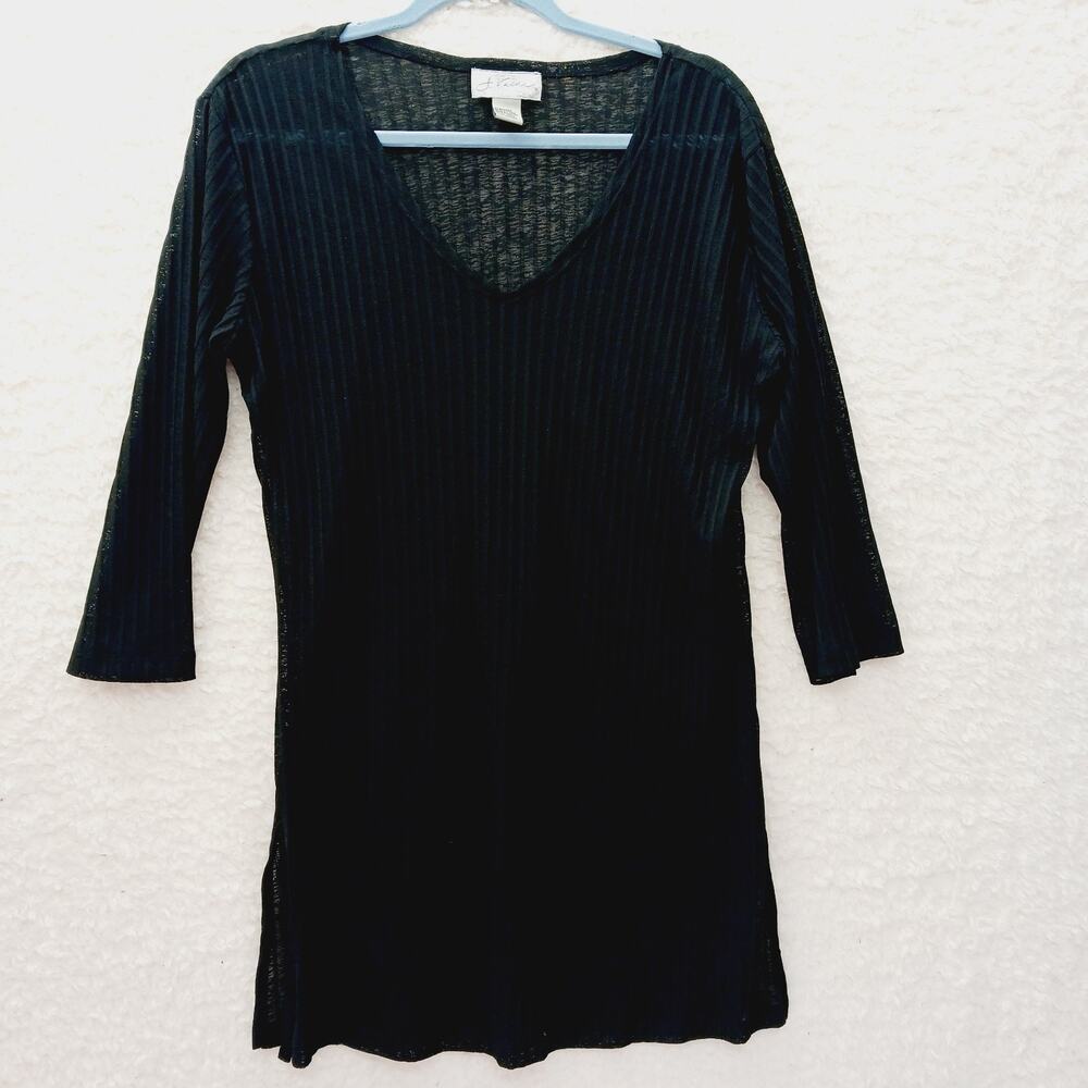 Dress Blouse Tunic Sheer Ribbed Knit Black Bodycon Goth Fairy Dark Feminine Sz M